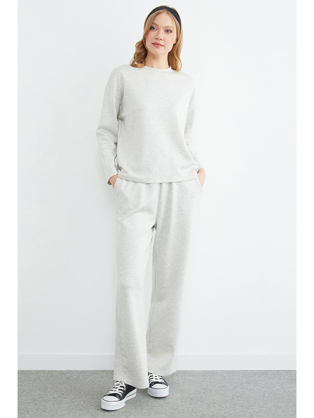 Gri Basic Uzun Kollu Modal 2 Li Takım