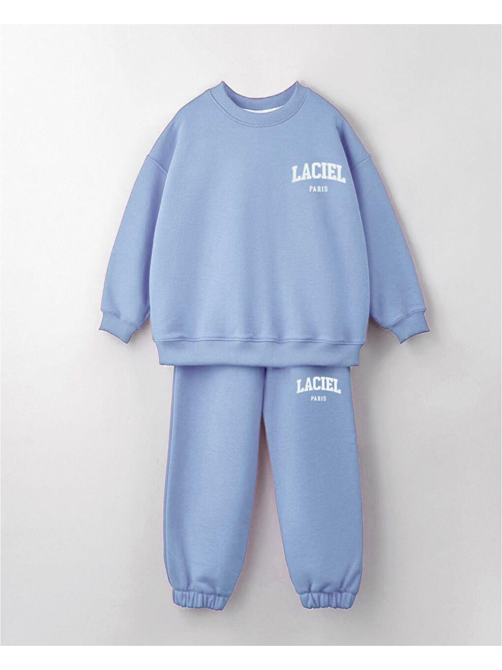 Erkek Çocuk Pamuklu Bebe Mavi Oversize Eşofman Takım - Baskılı Sweatshirt Ve Eşofman Altı-2