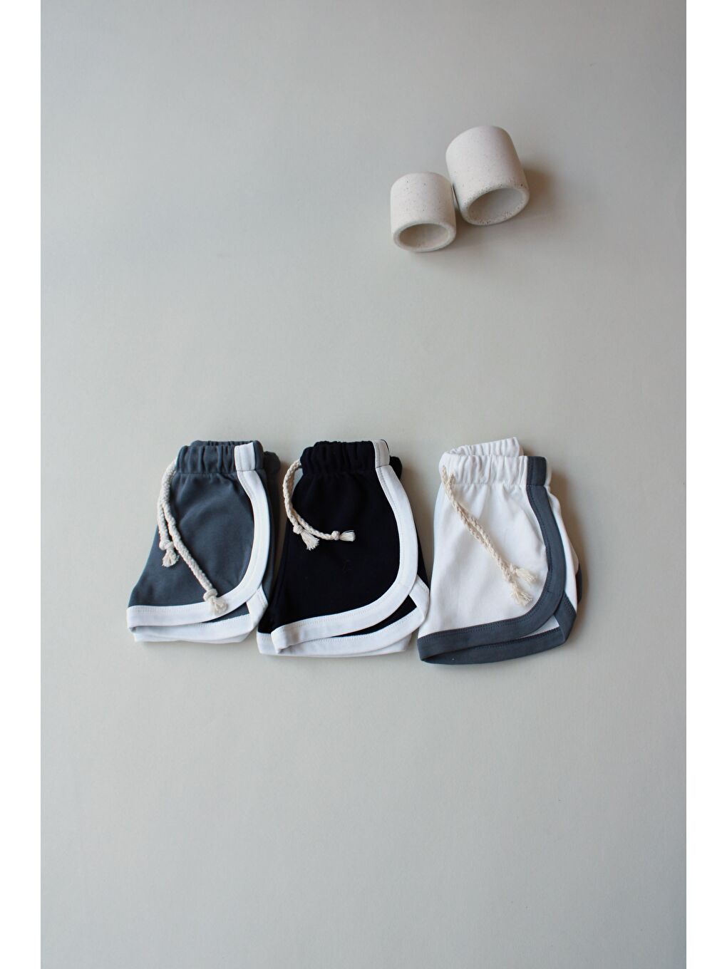 Bej 3'Lü Biyeli Penye Şort Model 7-5