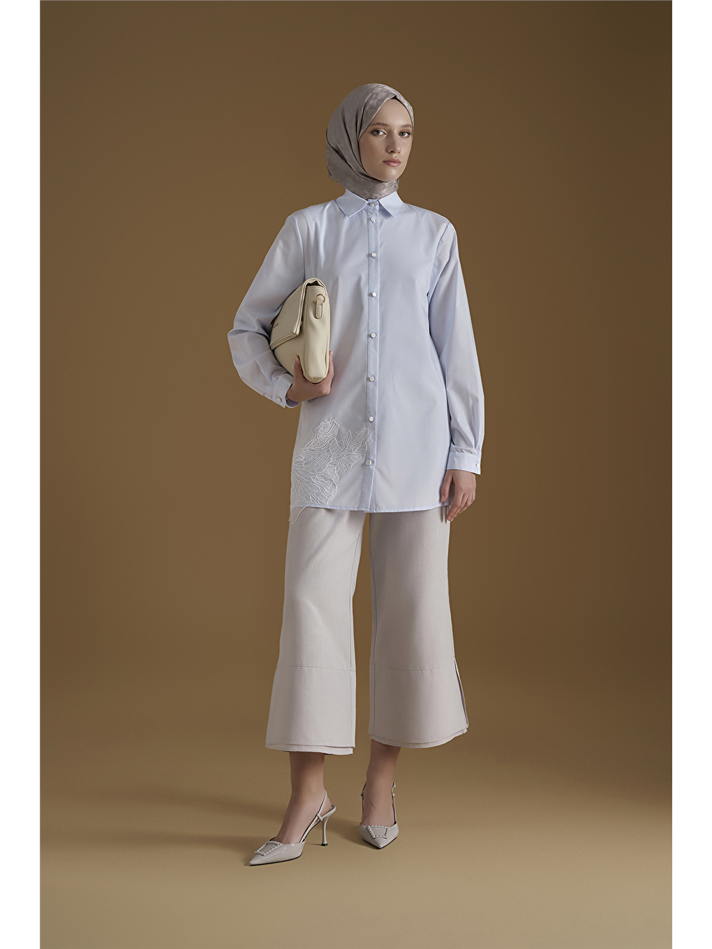 İşlemeli Poplin Tunik Mavi