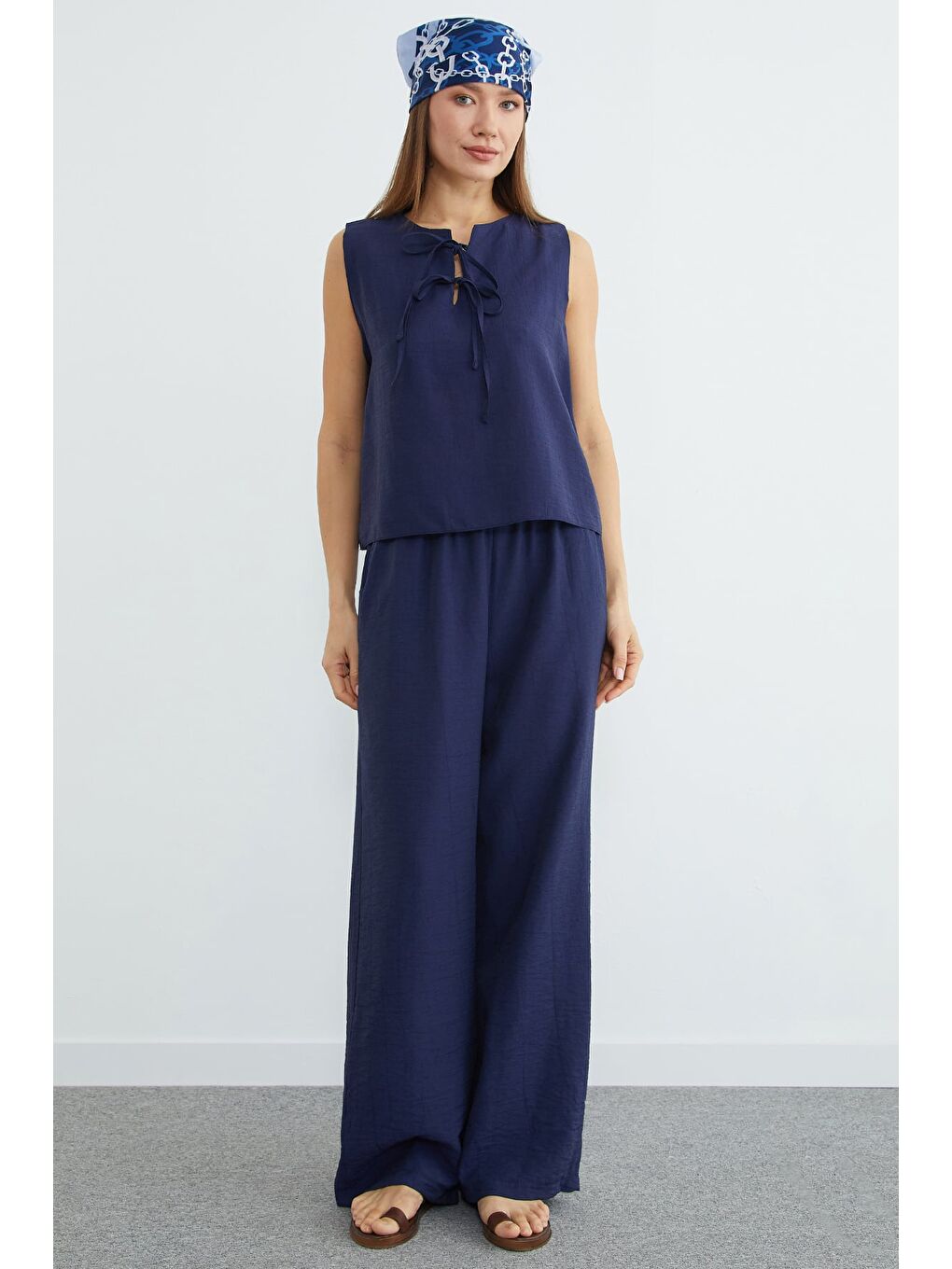 Lacivert Önü Bağlamalı Krinkıl Cepli 2 Li Takım-1