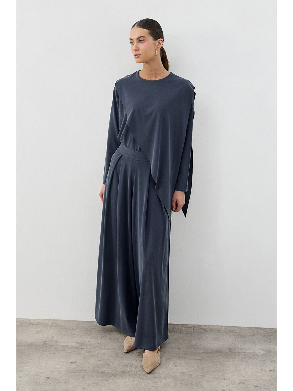 Önü Pileli Pantolonlu Moly Takım 1626 Lacivert