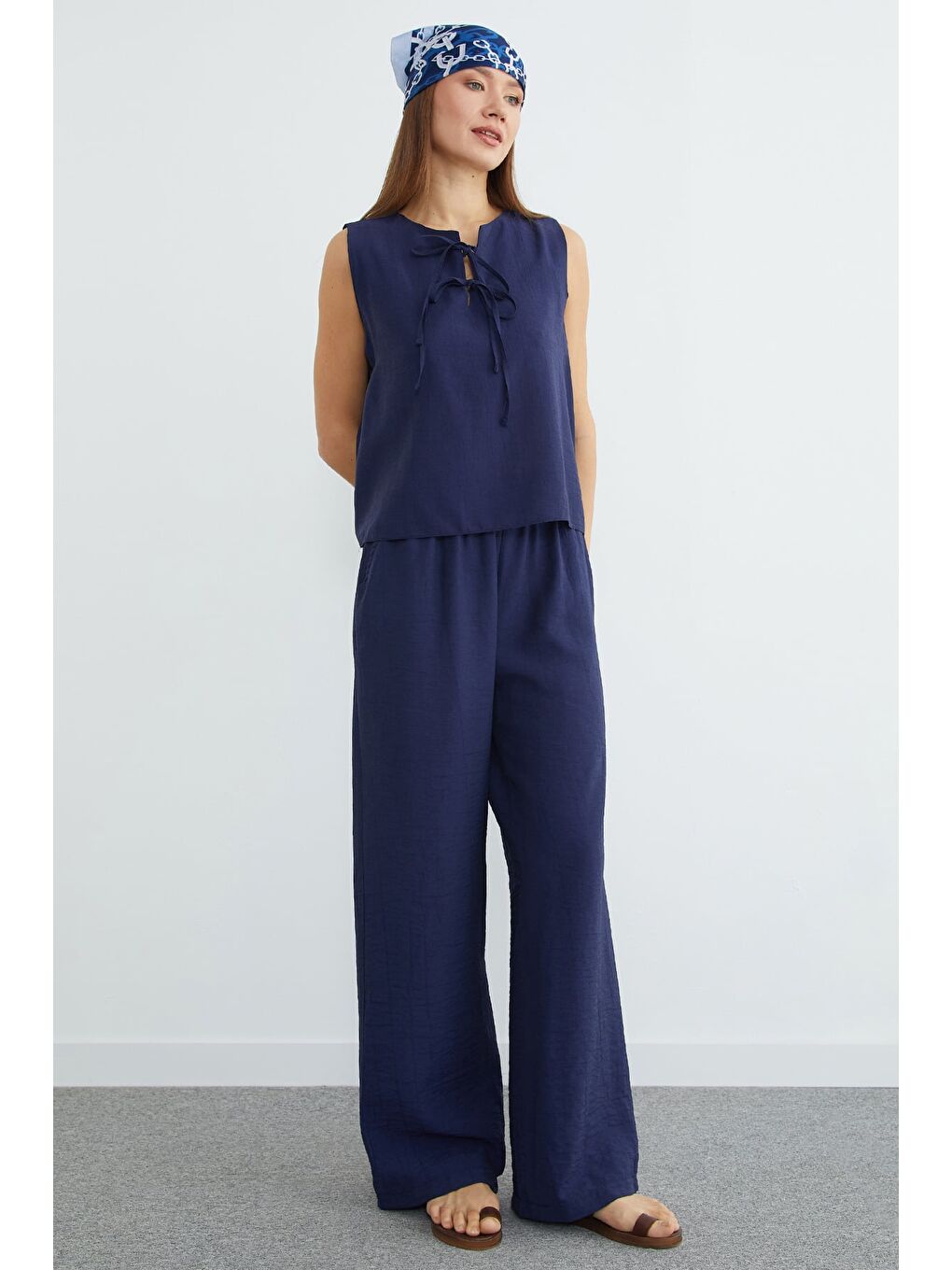 Lacivert Önü Bağlamalı Krinkıl Cepli 2 Li Takım-2