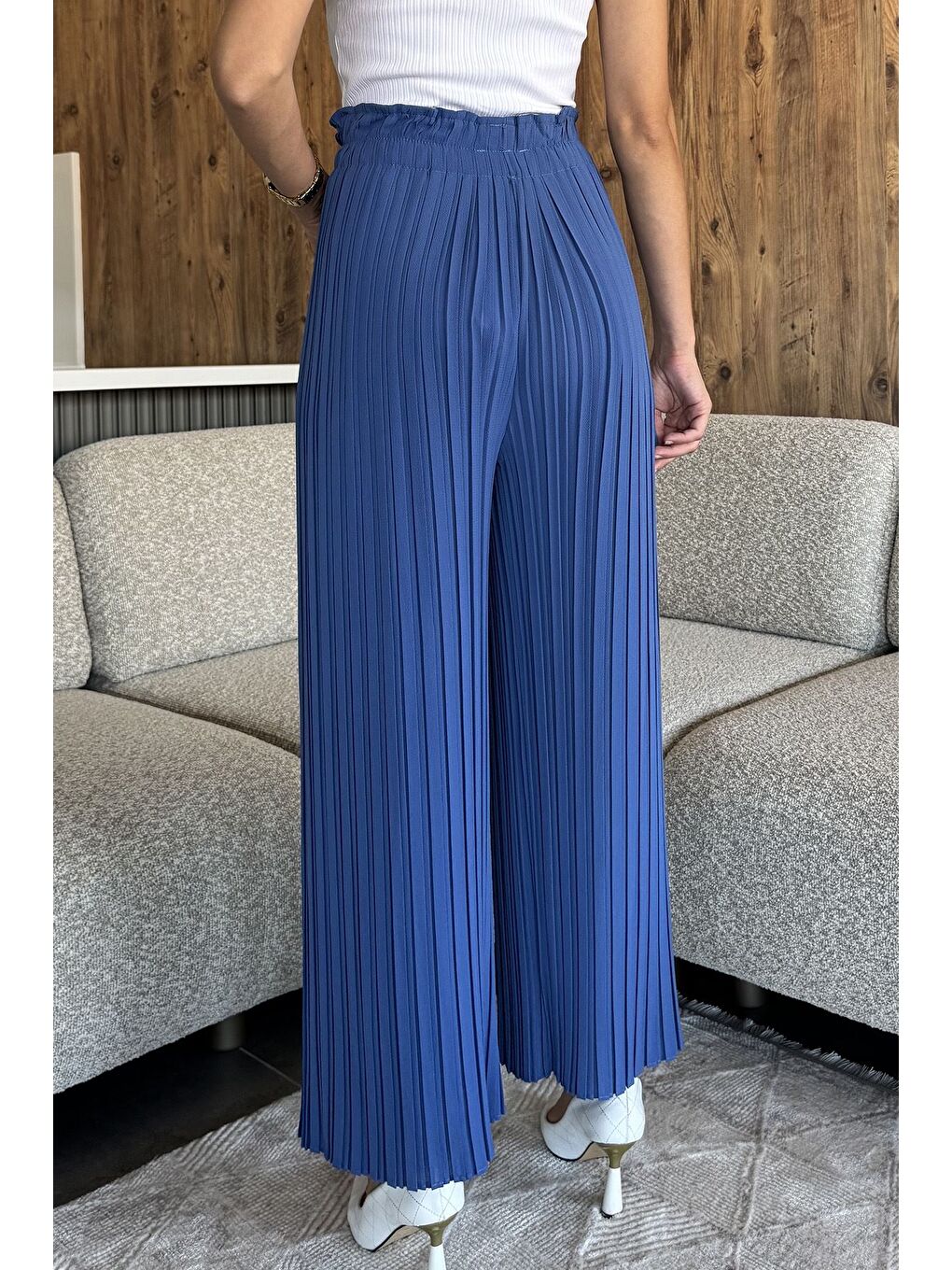 İndigo Kadın Pileli Bol Paça Pantolon-2