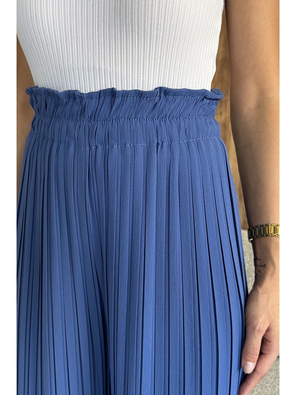 İndigo Kadın Pileli Bol Paça Pantolon-3