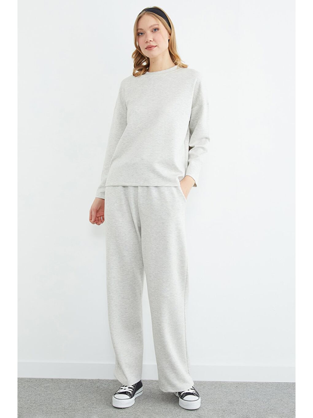 Gri Basic Uzun Kollu Modal 2 Li Takım-1