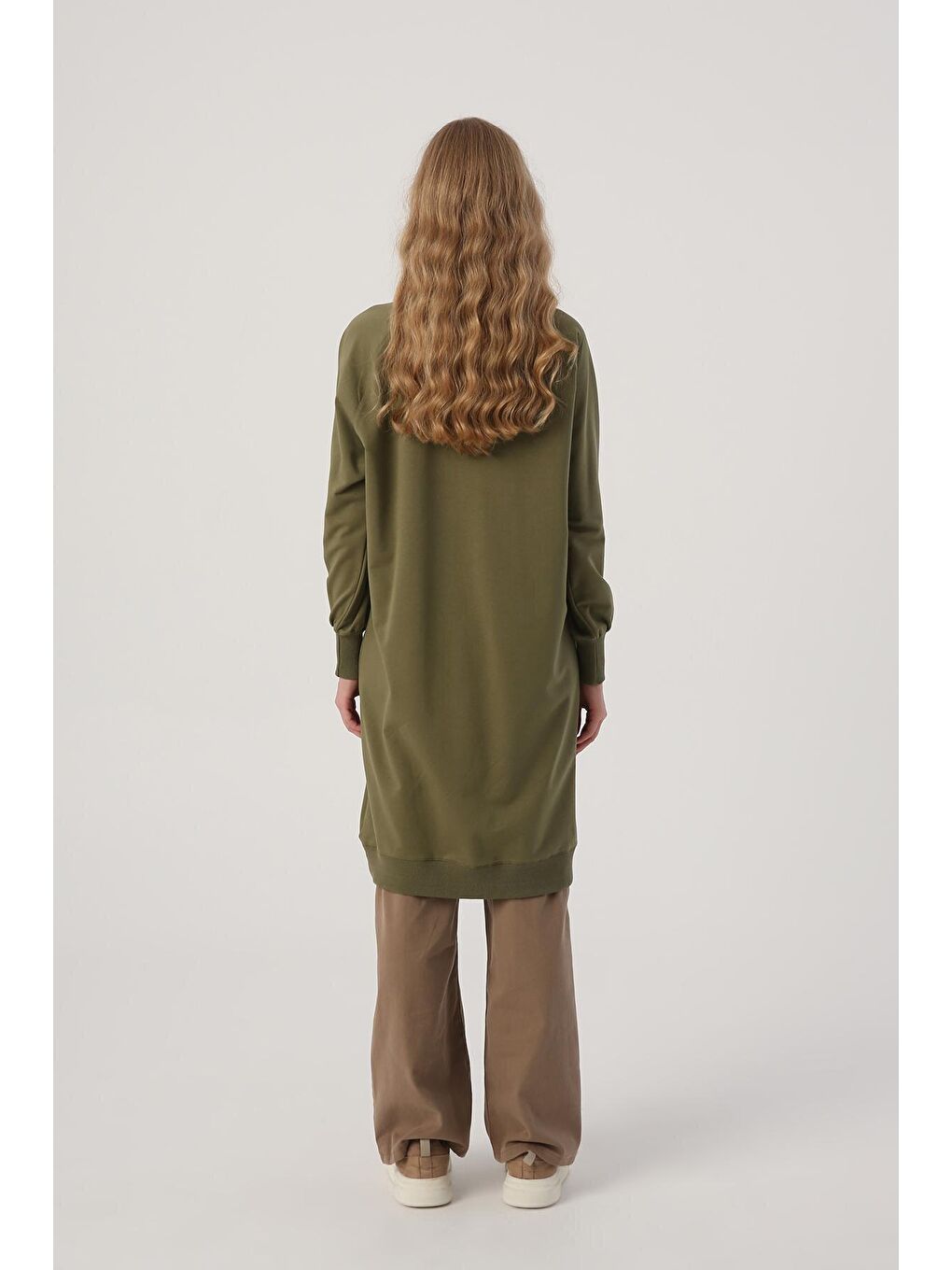 Açık Haki Baklava Aplike Nakışlı Sweat Tunik-3