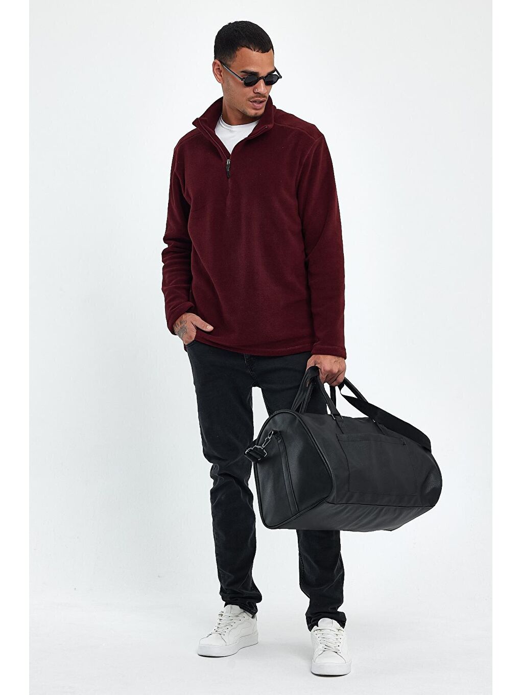 Bordo Erkek Rahat Kalıp Softech Polar Yarım Fermuarlı Sweatshırt spr24pw20-4