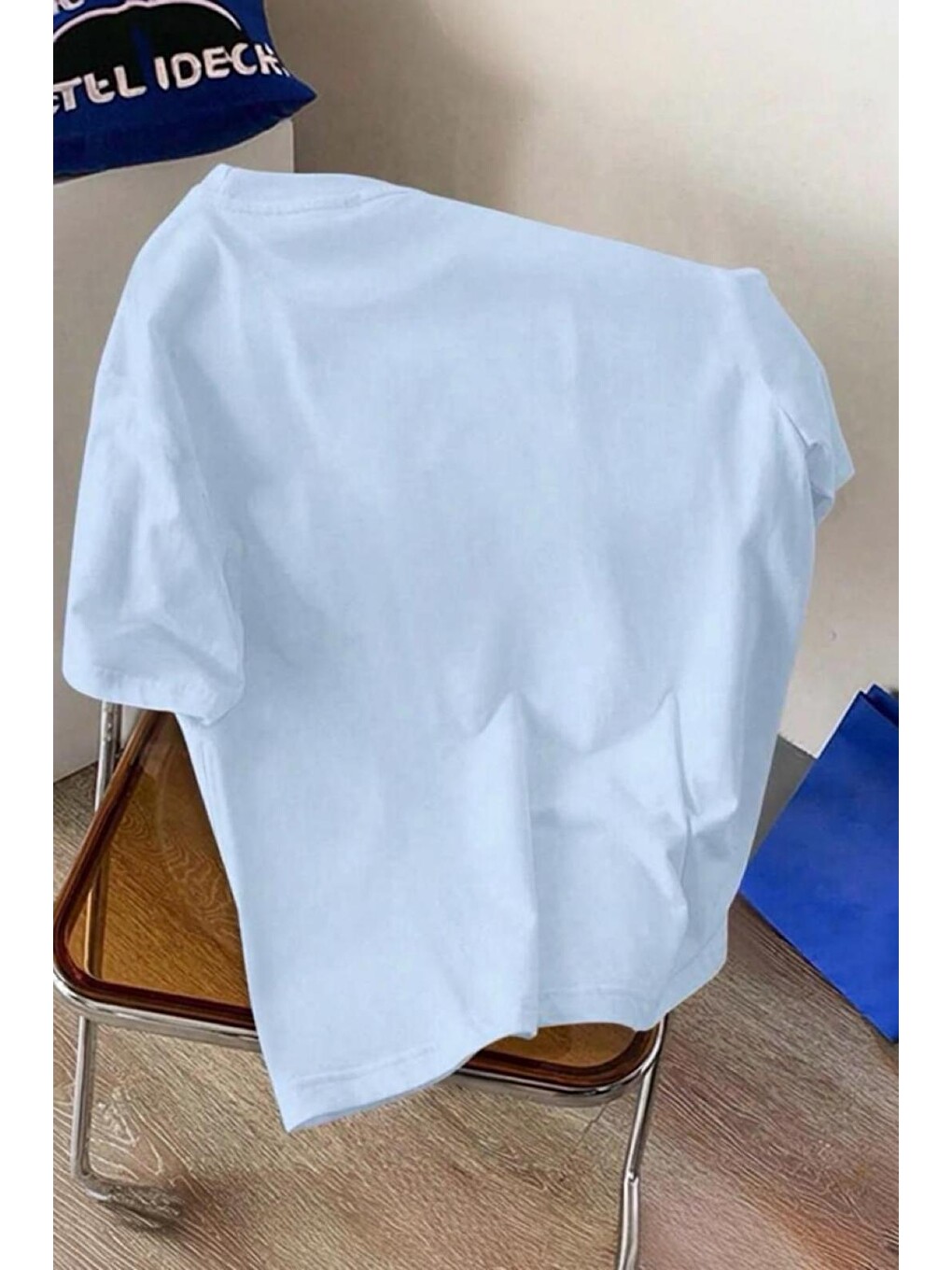 Turkuaz Bambu Panda Grafikli Cep Detaylı Kısa Kollu Oversize Unisex Bisiklet Yaka Tişört-2