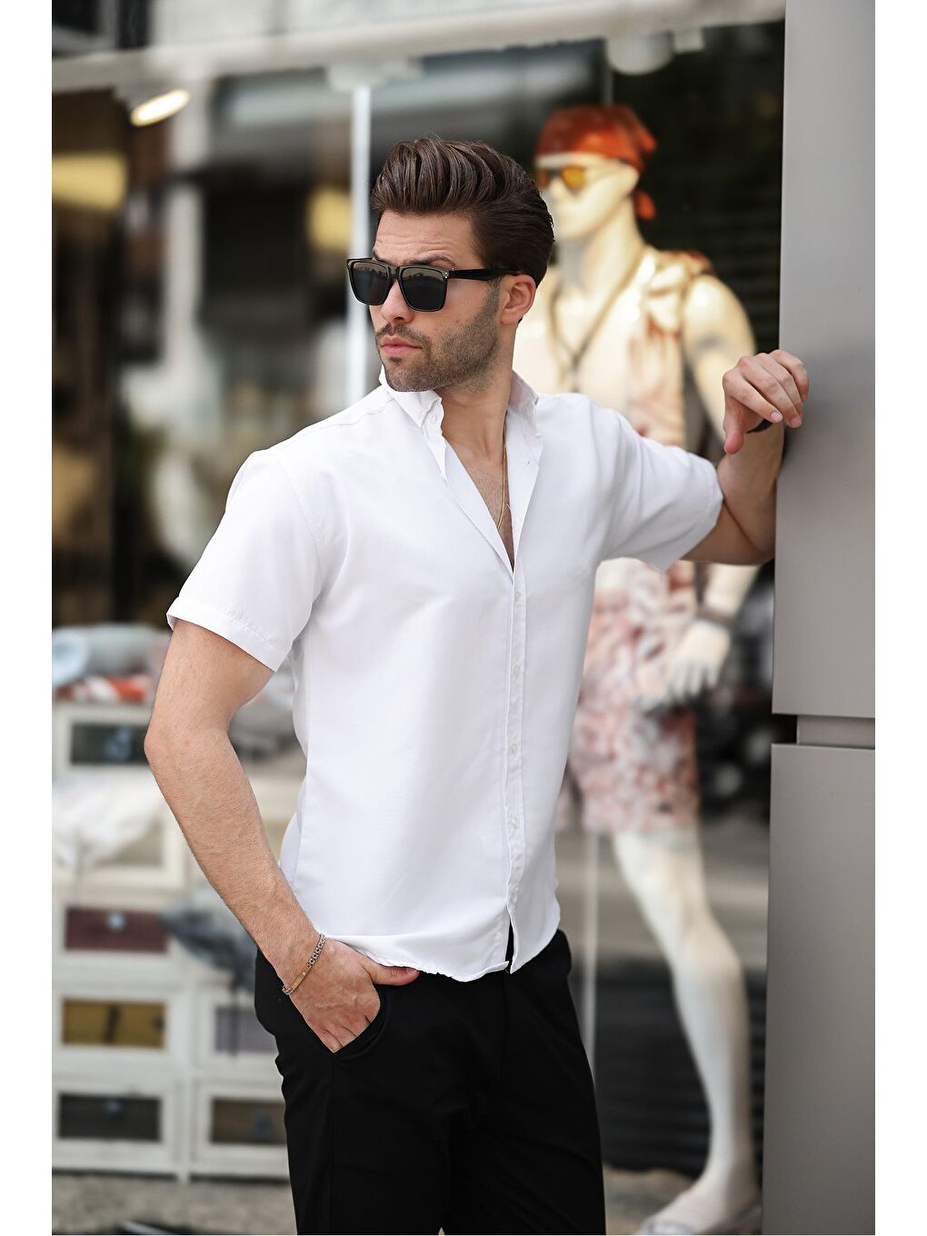 Beyaz Kısa Kollu Klasik Gömlek-2