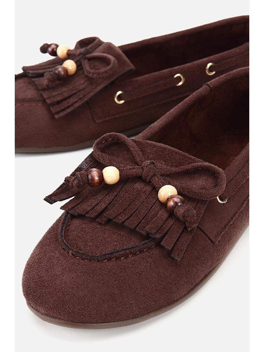 Kadın Kahverengi Süet Fiyonk Detaylı Bağcıklı Loafer-3