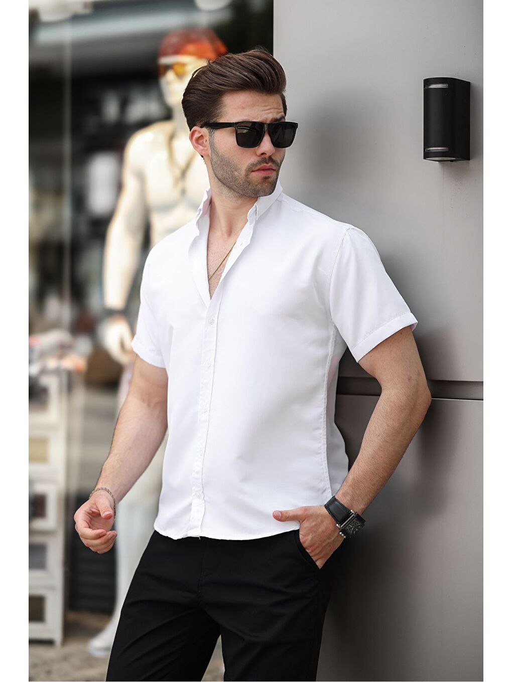 Beyaz Kısa Kollu Klasik Gömlek-3