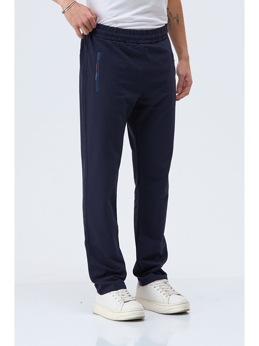 Açık Lacivert Erkek İki İplik Pamuklu Eşofman Altı Regular Kalıp Fermuarlı Günlük Spor Pantolon-5
