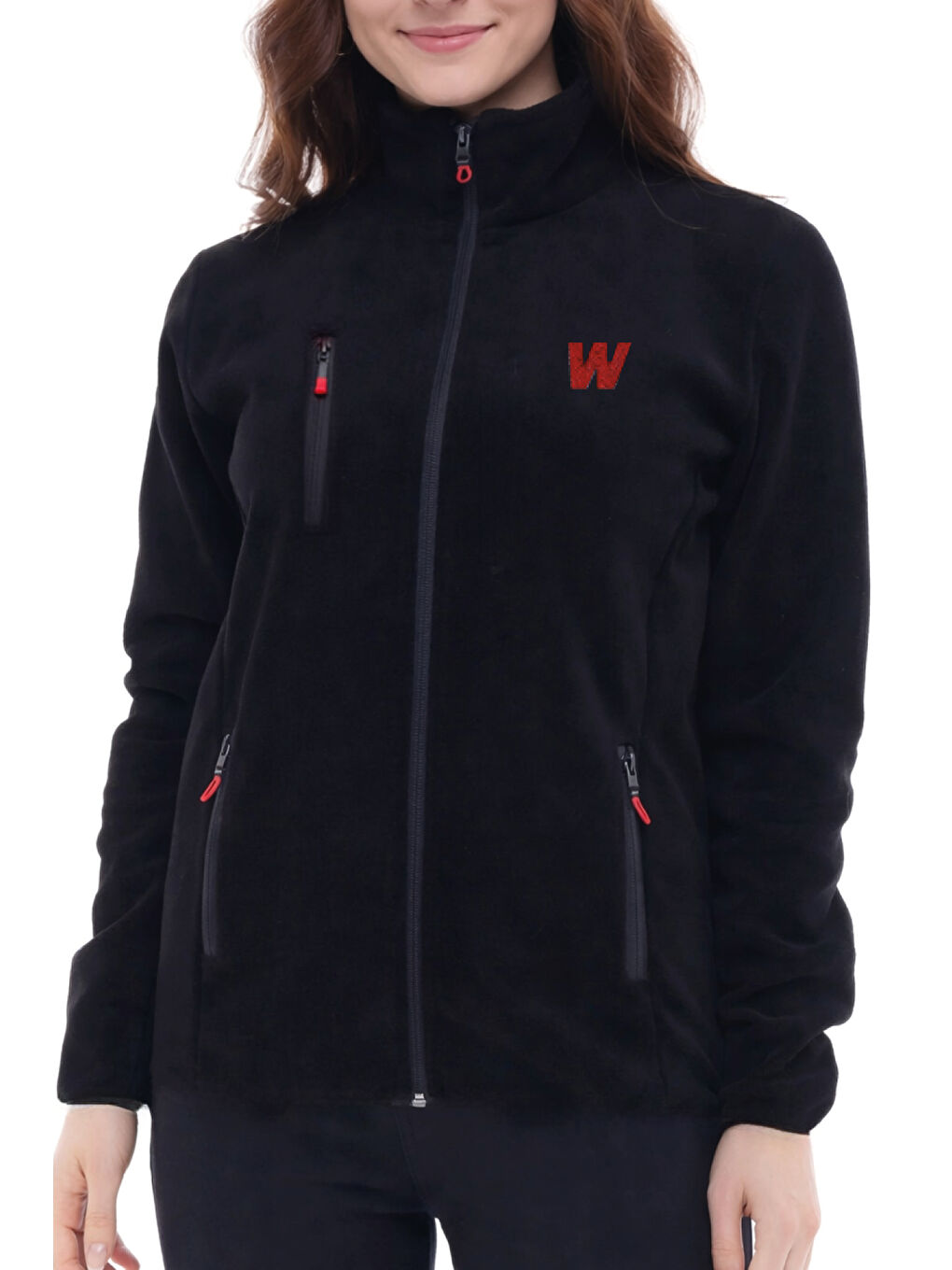 Siyah Premium Kadın Tam Cepli Fermuarlı Outdoor Spor Polar Ceket-3