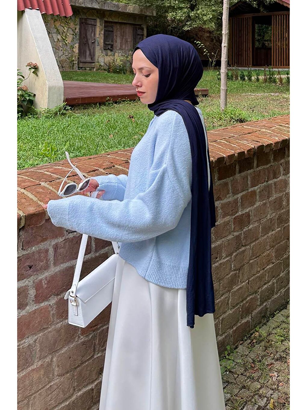 Gold Düğme Detaylı Hırka Bebe Mavisi-1