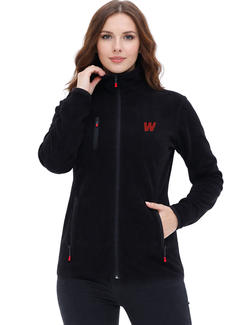 Siyah Premium Kadın Tam Cepli Fermuarlı Outdoor Spor Polar Ceket-6