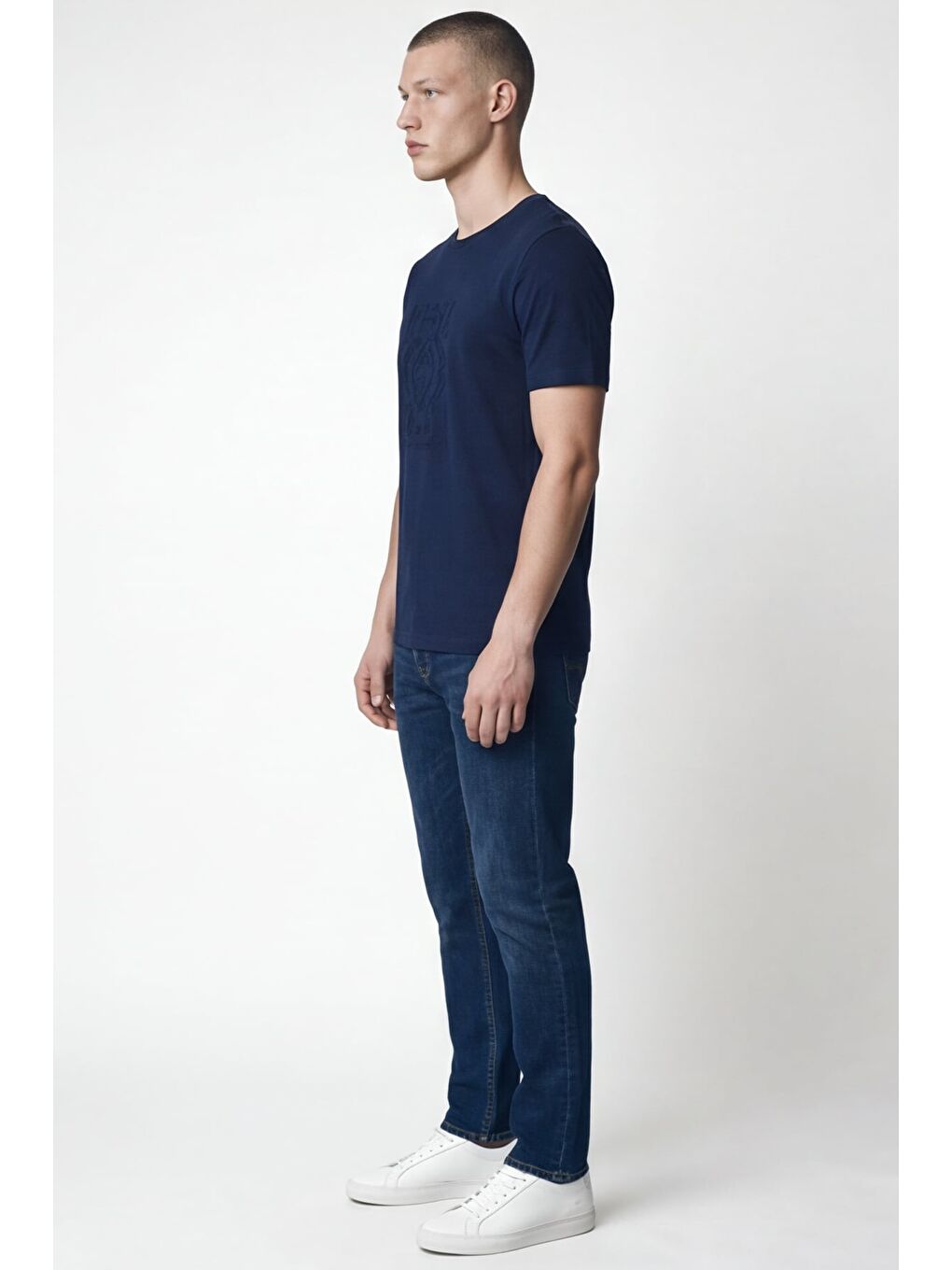 Giotelli Erkek Lacivert Dar Kesim Slim Fit %100 Pamuk Bisiklet Yaka Tişört-2