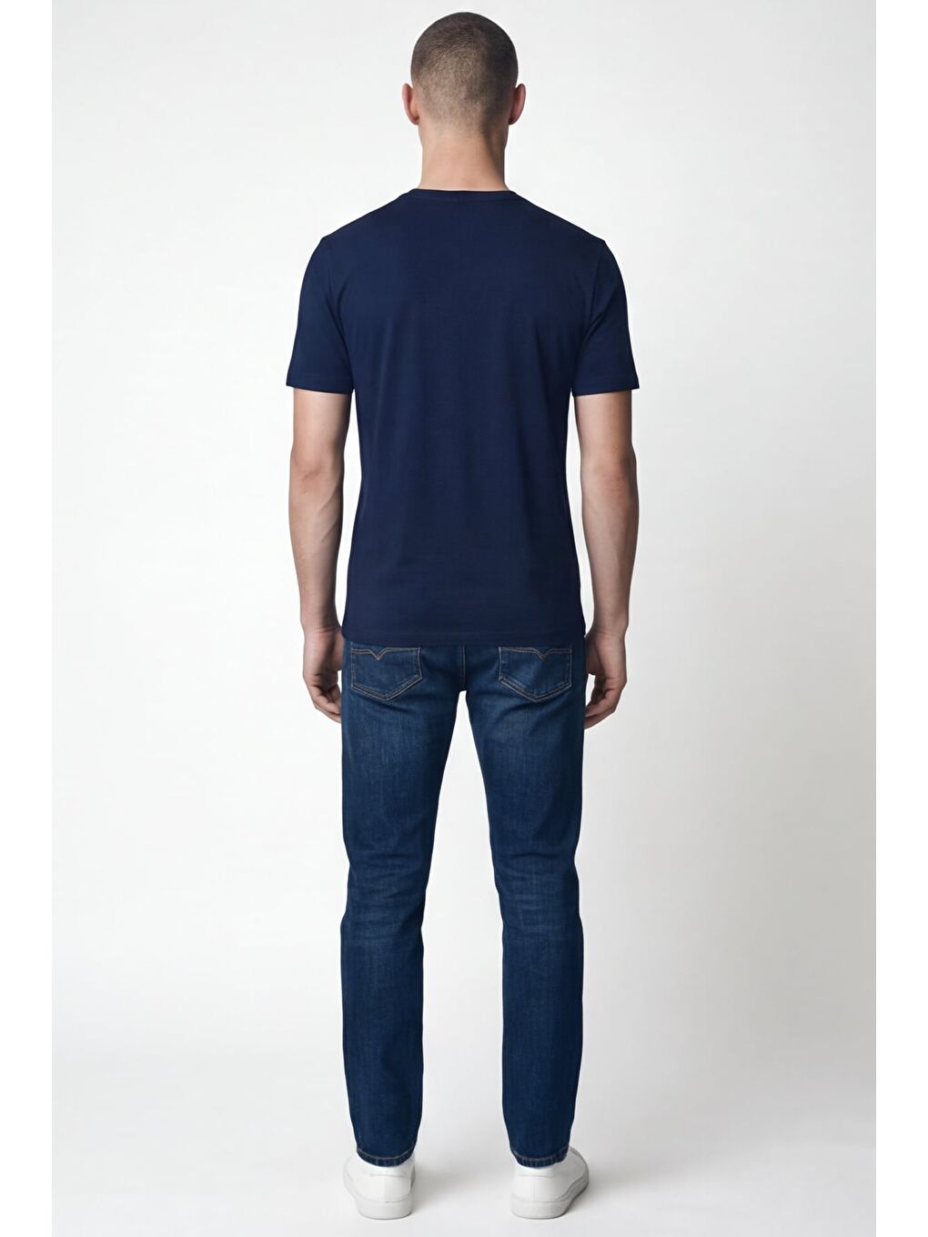 Giotelli Erkek Lacivert Dar Kesim Slim Fit %100 Pamuk Bisiklet Yaka Tişört-3