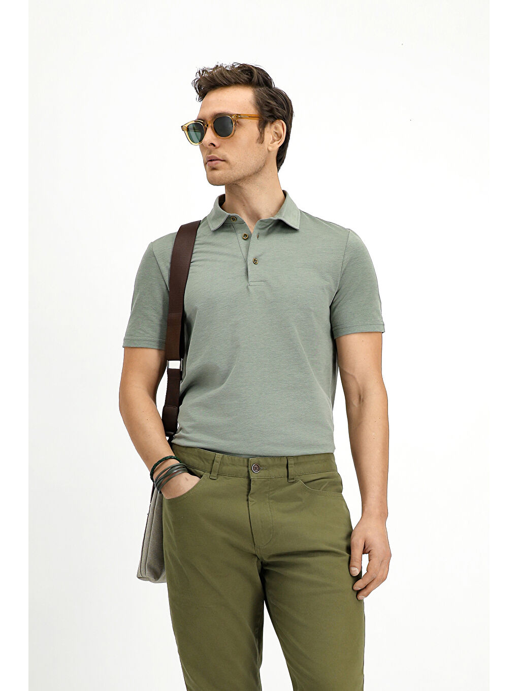 Haki Slim Fit Dar Kesim Pamuklu Polo Yaka Tişört-2