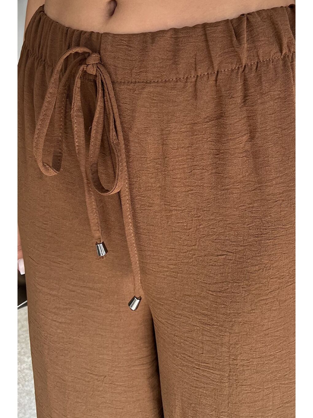 Kahverengi Kadın Bel Lastikli Bol Kesim Pantolon-3