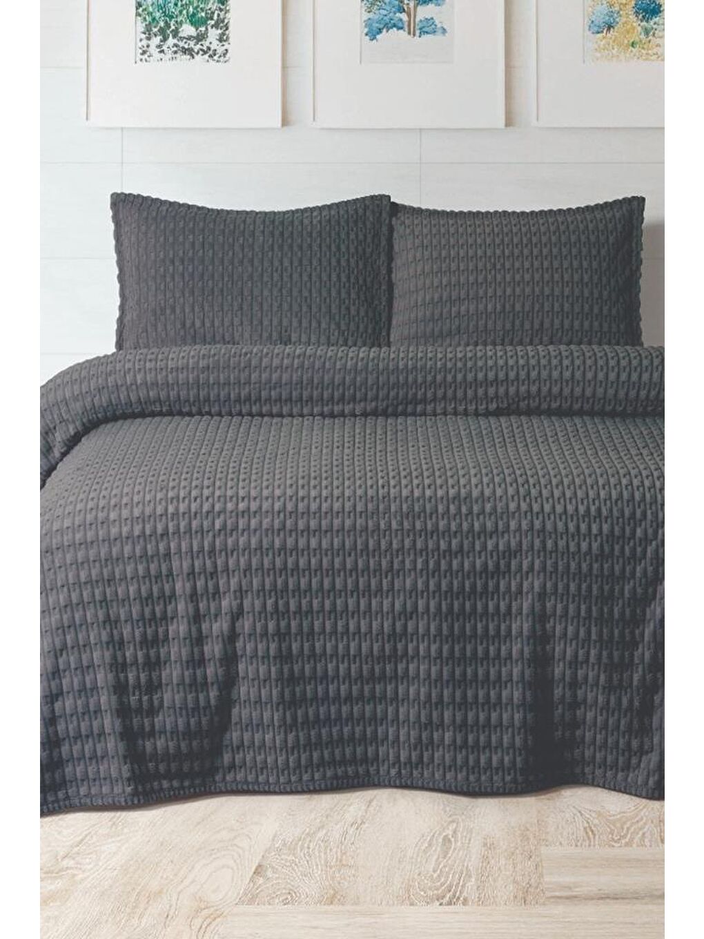 Merinos Twist Çift Kişilik Battaniye Seti Antrasit
