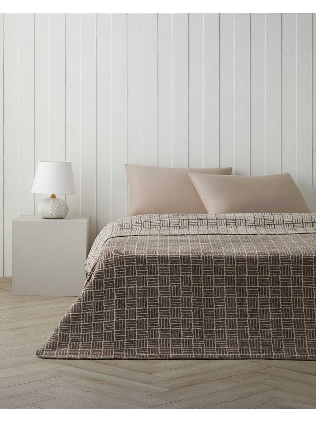 Woven Grid Pamuk Akrilik Çift Kişilik Battaniye 200x220 cm Kahverengi