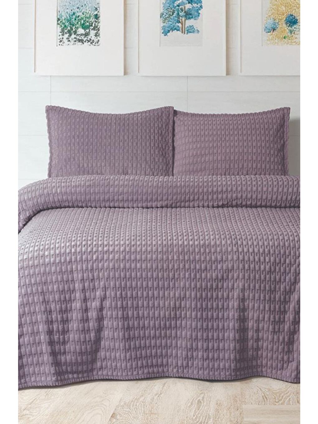 Merinos Twist Çift Kişilik Battaniye Seti Mürdüm