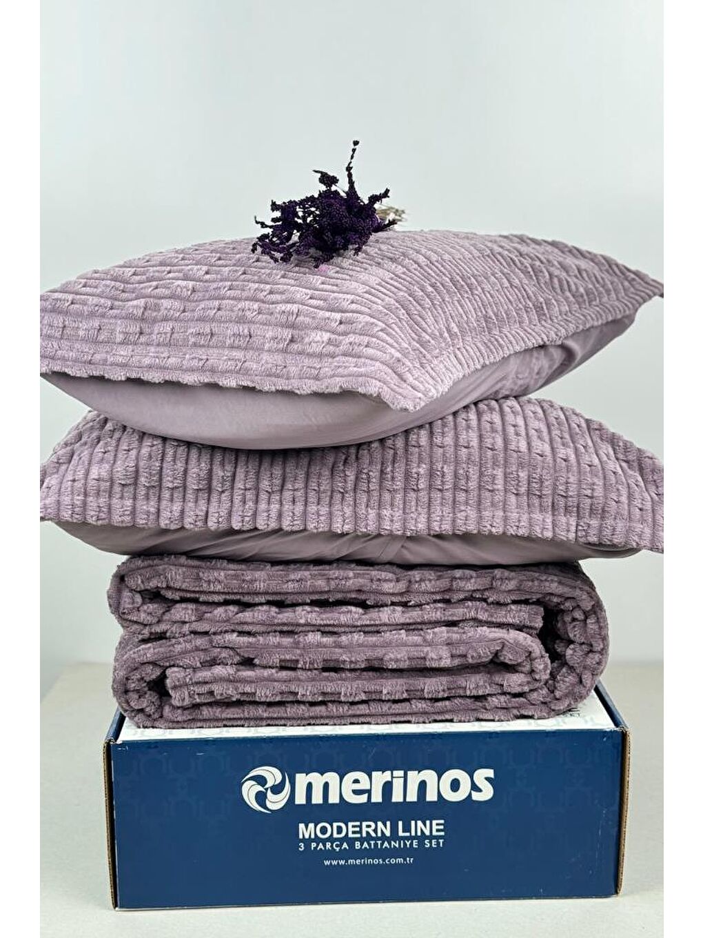 Merinos Twist Çift Kişilik Battaniye Seti Mürdüm-1