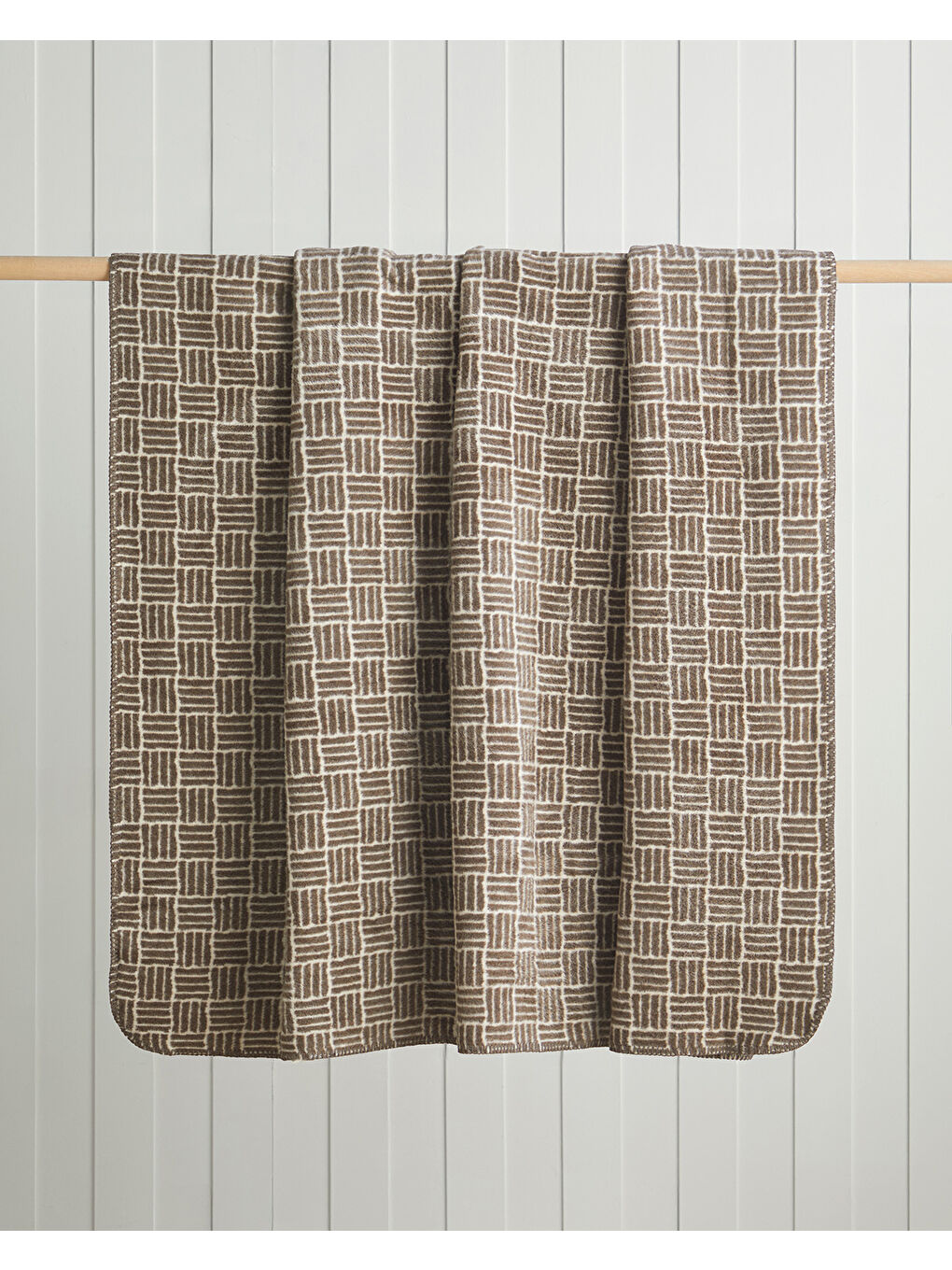 Woven Grid Pamuk Akrilik Çift Kişilik Battaniye 200x220 cm Kahverengi-1