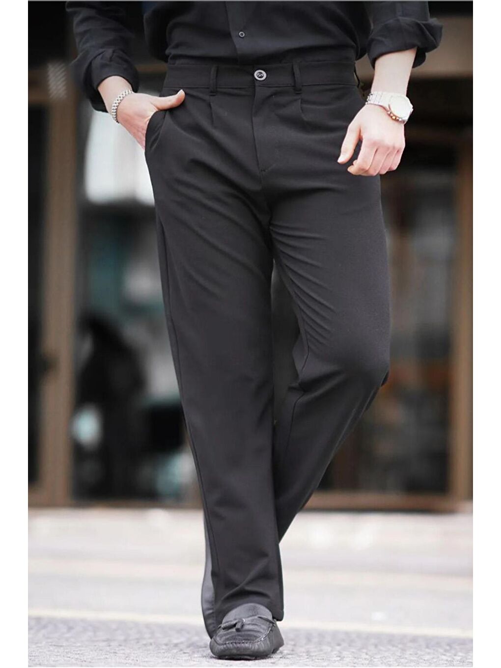 Siyah Regular Fit Düz Kesim Yan Cepli Erkek Pantolon 6540