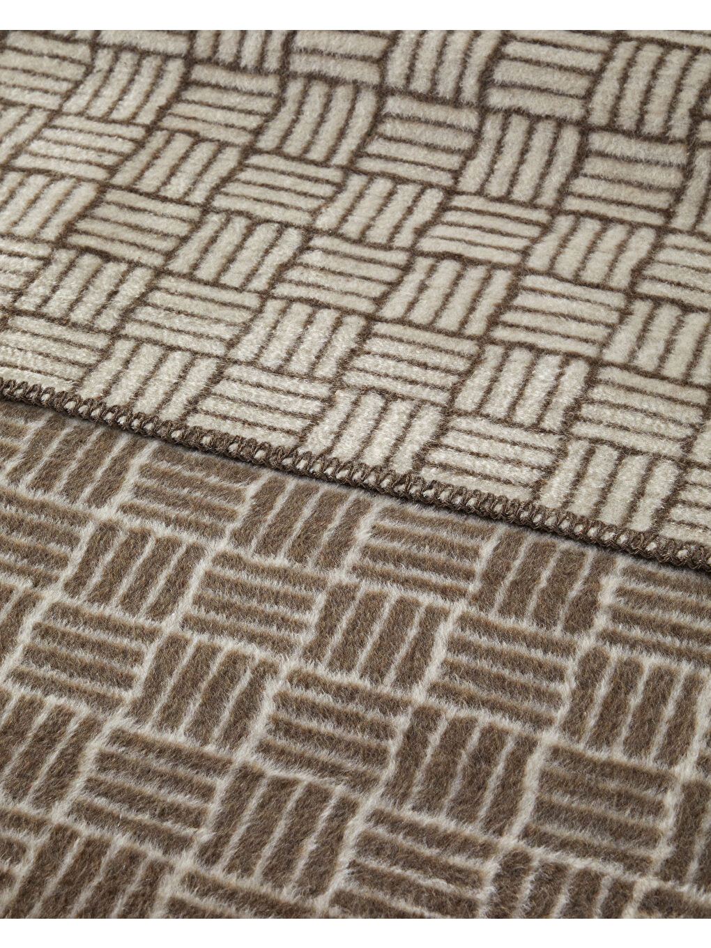 Woven Grid Pamuk Akrilik Çift Kişilik Battaniye 200x220 cm Kahverengi-2