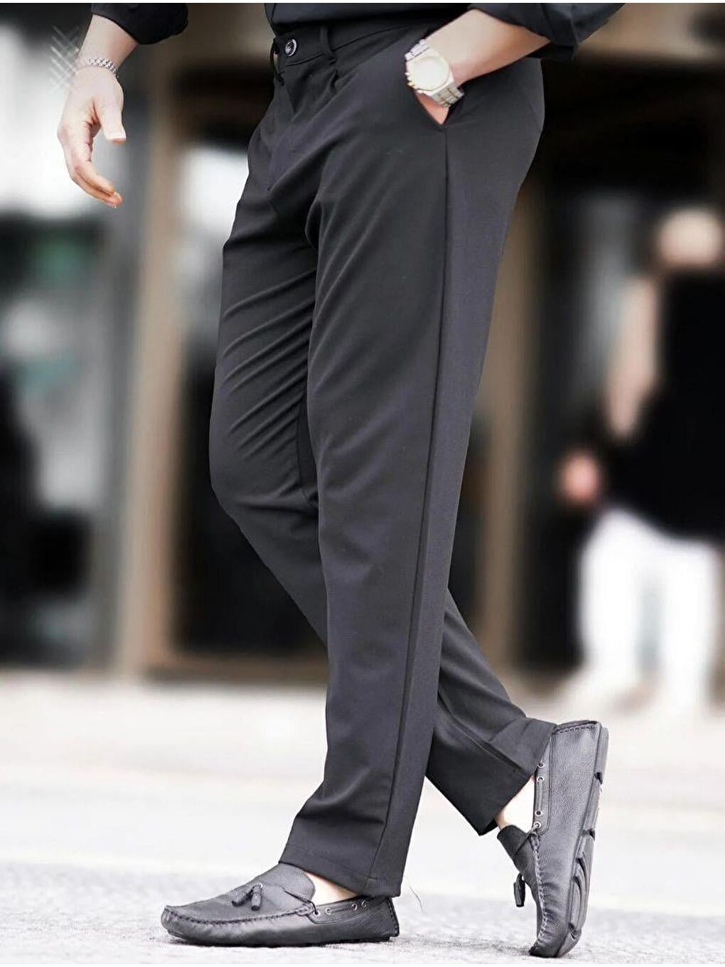 Siyah Regular Fit Düz Kesim Yan Cepli Erkek Pantolon 6540-1