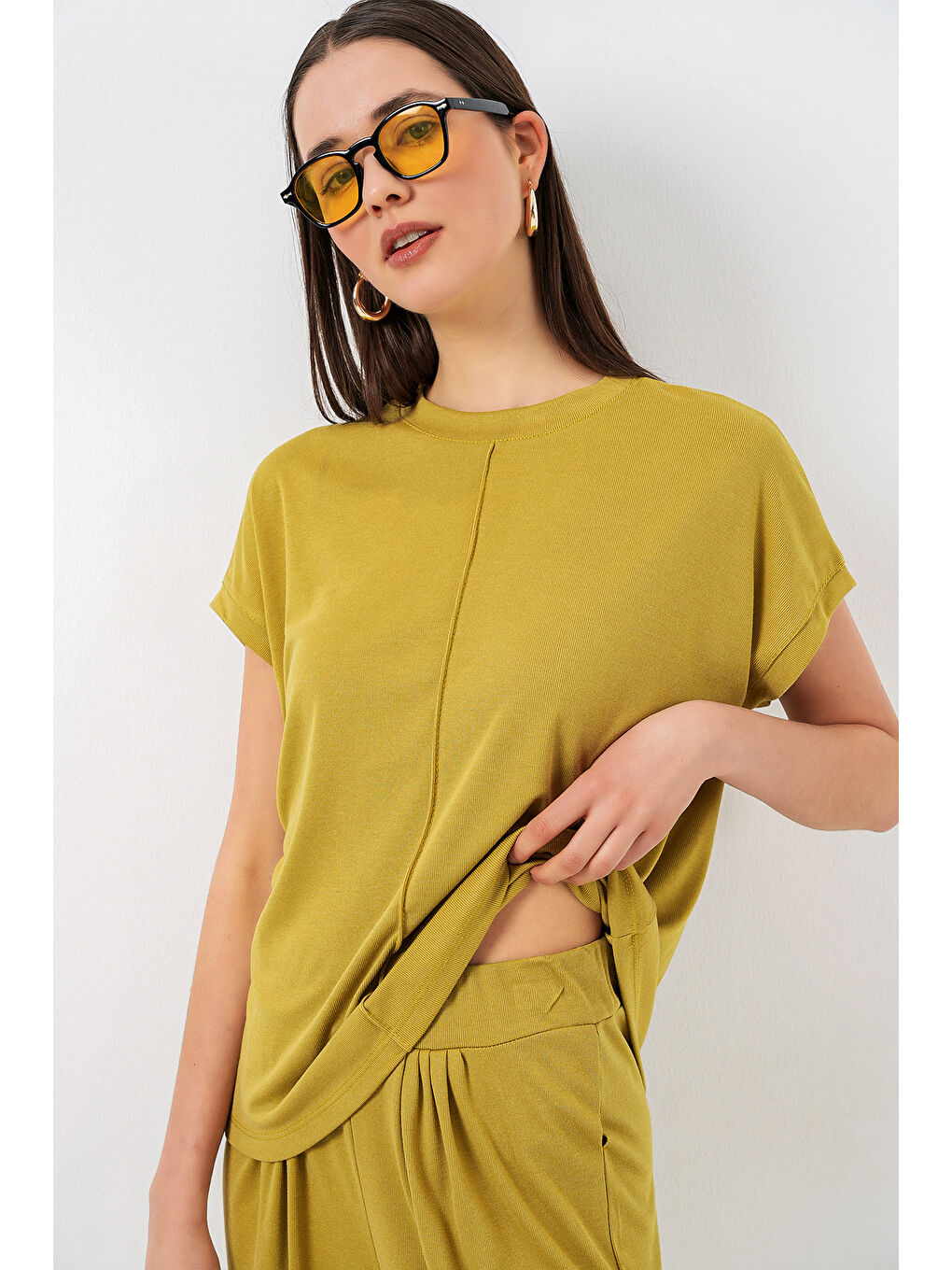 Kadın Örme Bluz Pantolon İkili Takım 30085 - E.Yeşil-1