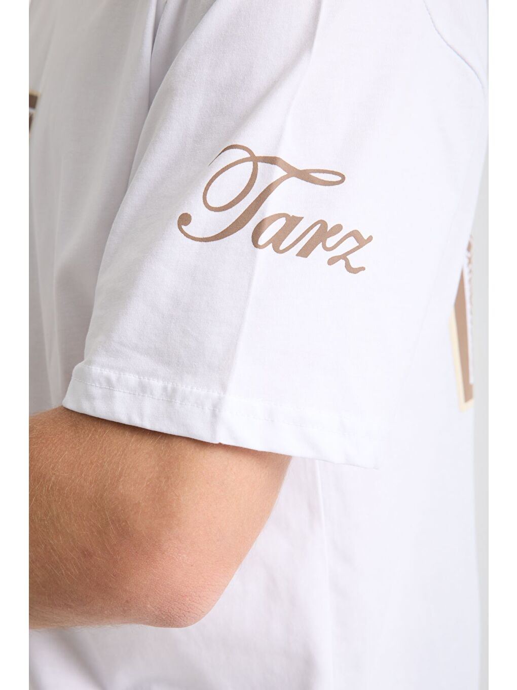 Erkek Beyaz Cool Ön Ve Arka Baskılı Oversize Bisiklet Yaka Tişört-6