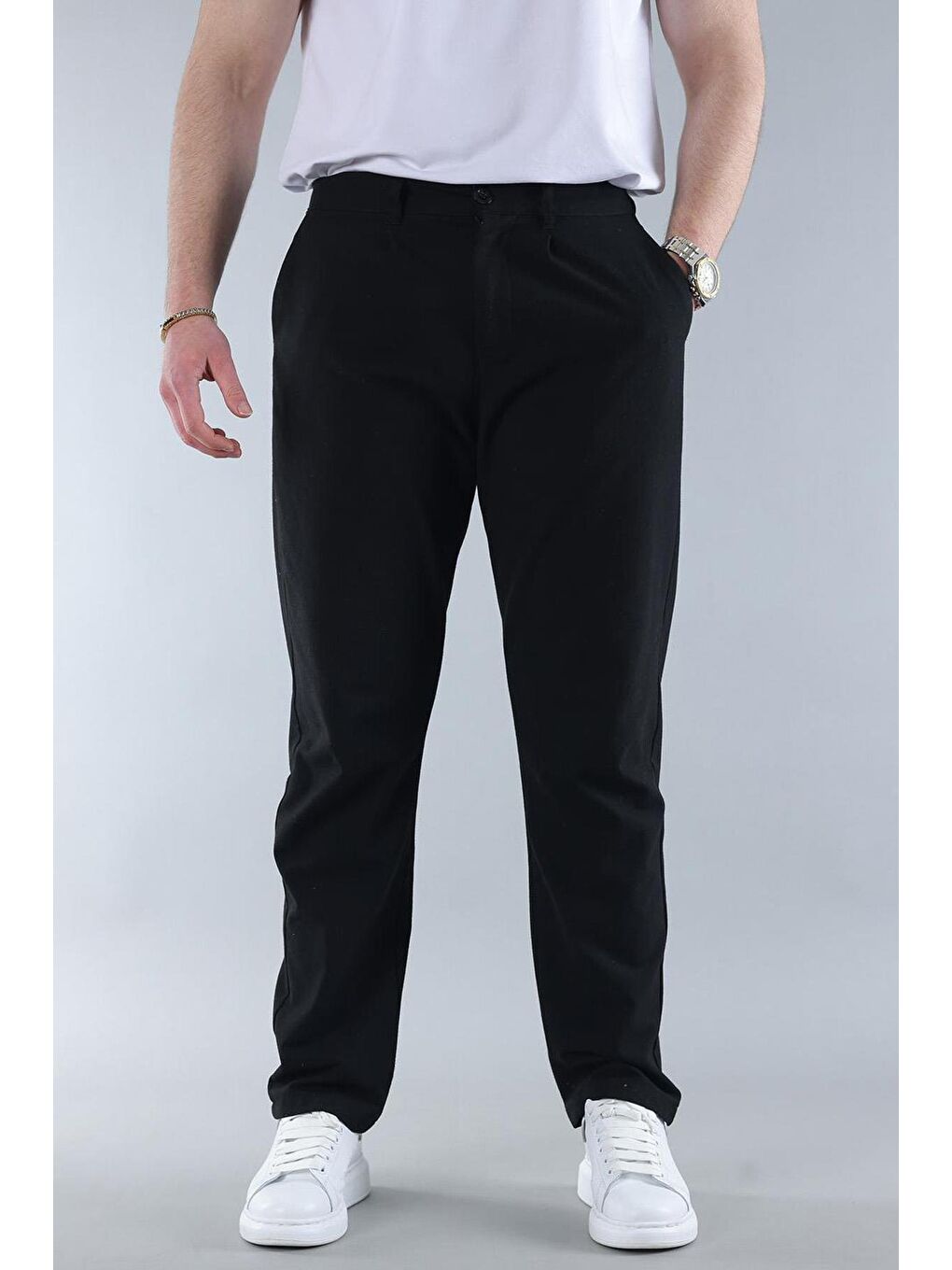 Siyah Regular Fit Düz Kesim Yan Cepli Erkek Pantolon 6540-3