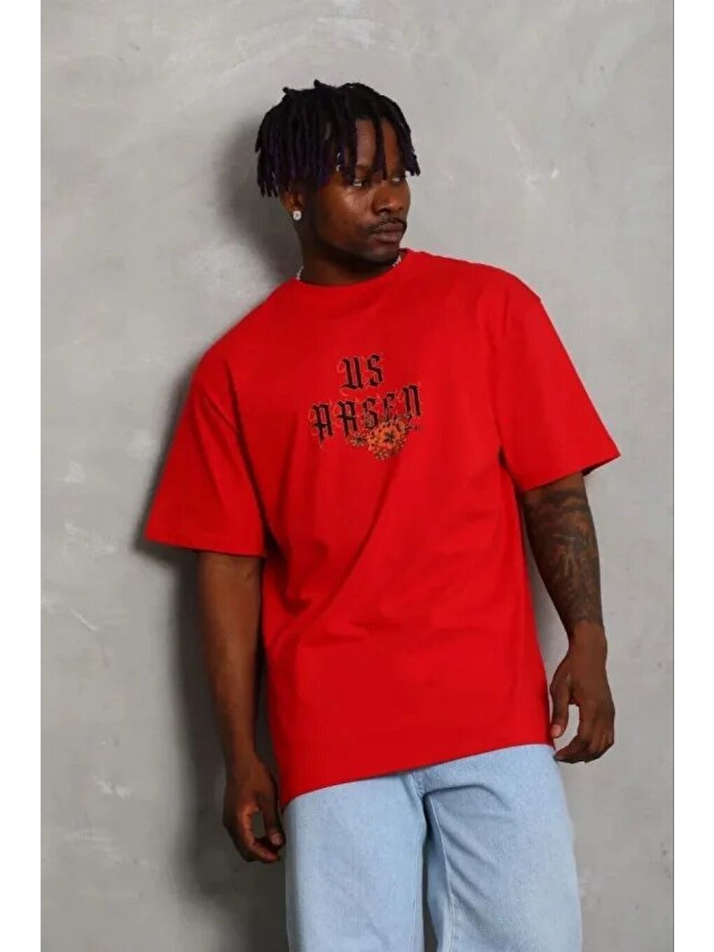 Kırmızı Erkek Baskılı Tişört