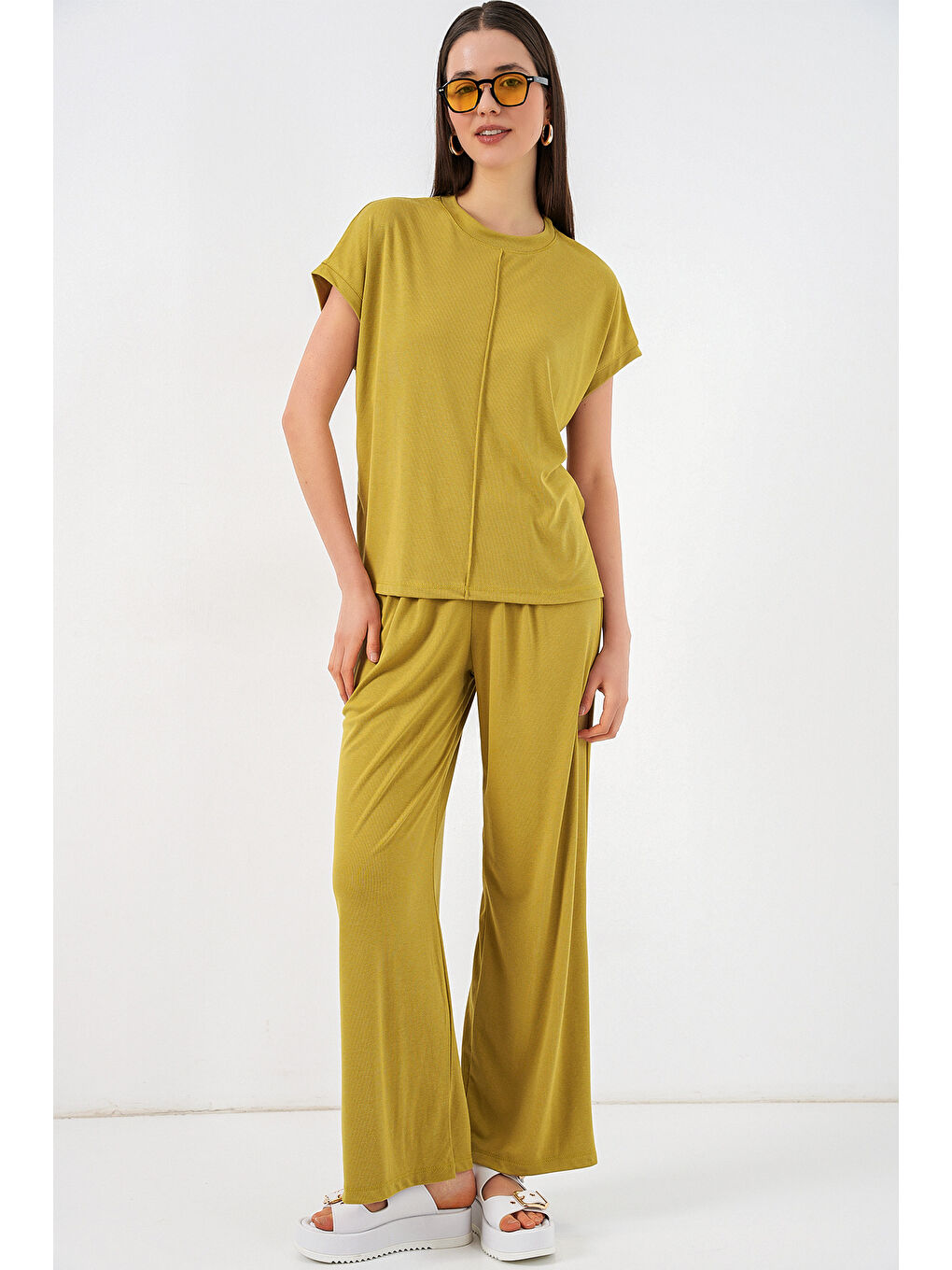 Kadın Örme Bluz Pantolon İkili Takım 30085 - E.Yeşil-2