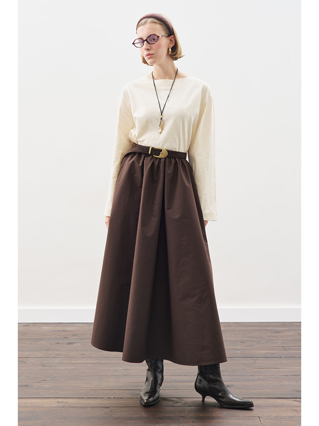 Bej Kayık Yaka Uzun Kol Tshırt Vanilya-1