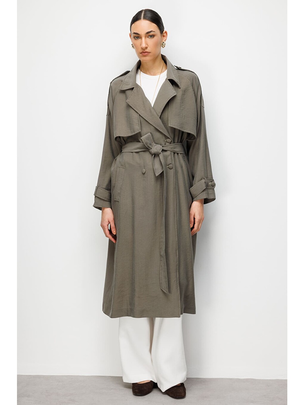 Hakı Oversize Haki Lyocell Trençkot