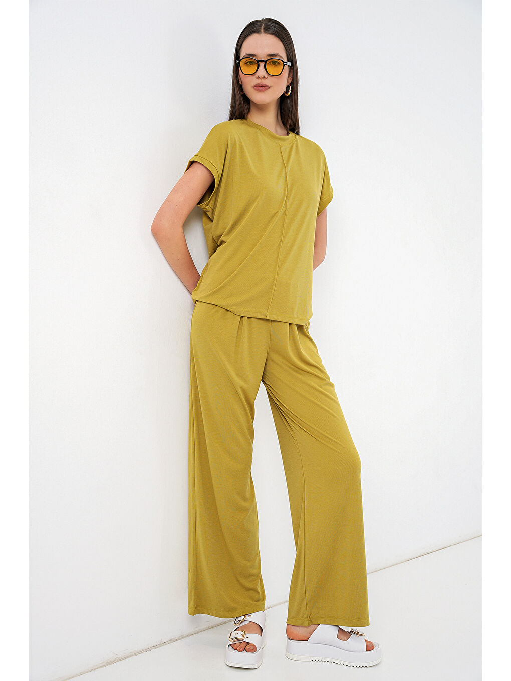 Kadın Örme Bluz Pantolon İkili Takım 30085 - E.Yeşil-3