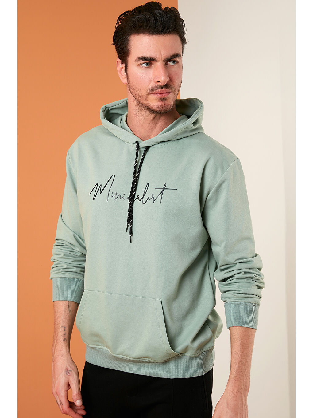 Buratti Yeşil Slim Fit Baskılı Kapüşonlu Kanguru Cepli Pamuklu Erkek Sweat 5414019 - 1