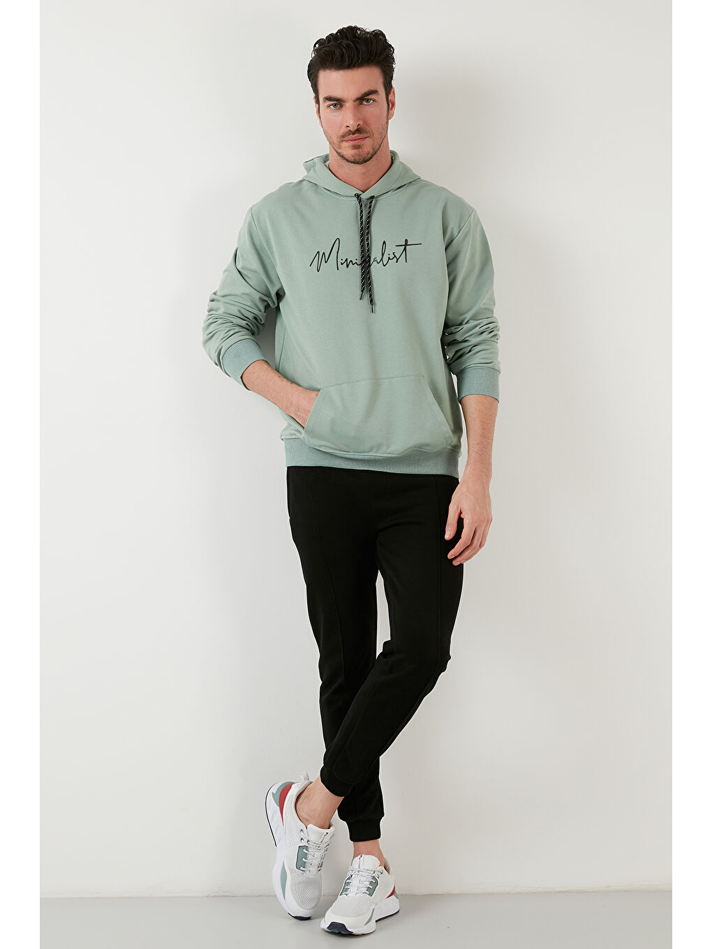 Buratti Yeşil Slim Fit Baskılı Kapüşonlu Kanguru Cepli Pamuklu Erkek Sweat 5414019 - 3