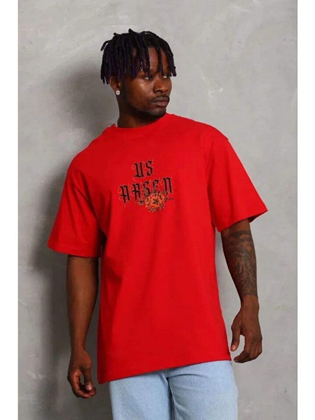 Kırmızı Erkek Baskılı Tişört-1