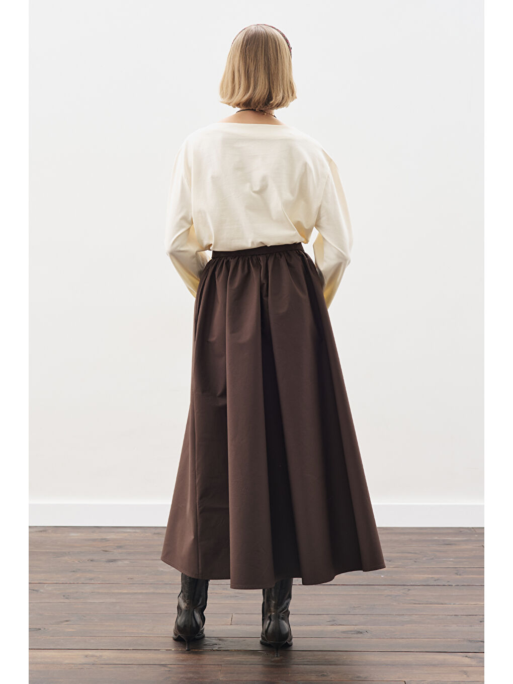 Bej Kayık Yaka Uzun Kol Tshırt Vanilya-5