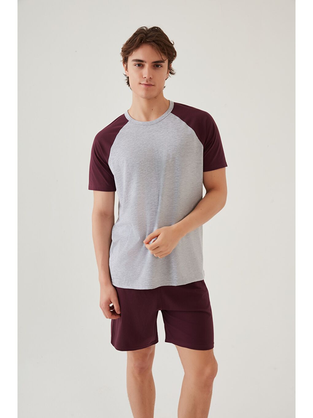 Haki Erkek Pamuklu Cep Detaylı Reglan %100 Pamuk Kol Pijama Takımı-1