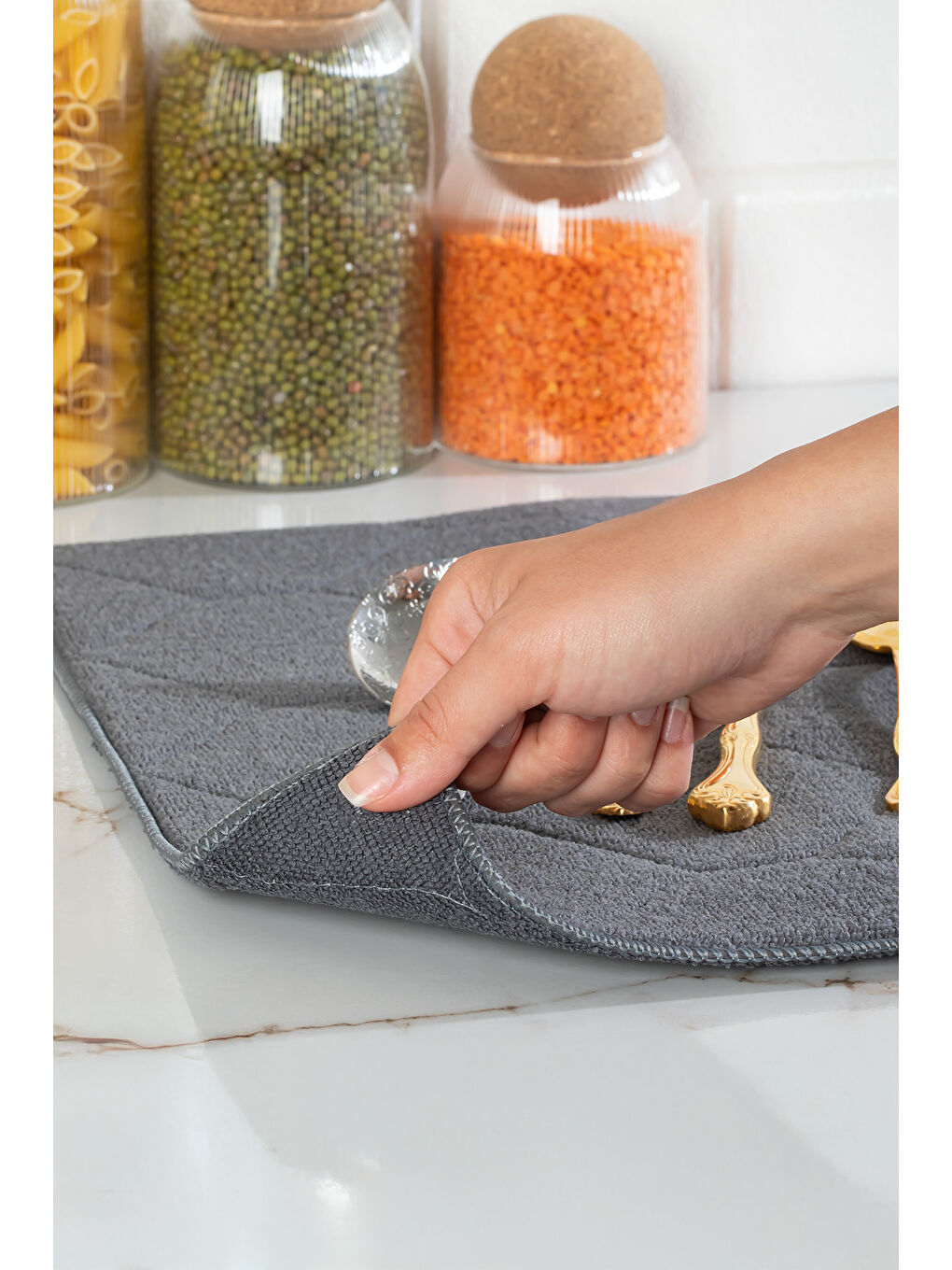3139-3 2li Mikrofiber Tezgah Üstü Kurutma Matı Kurulama Bezi Süper Emici Bulaşıklık Antrasit-2