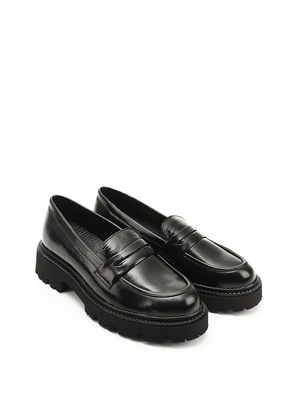 Kırmızı Kadın BAKIR-SİYAH Kalın Topuklu Hakiki Deri Loafer Ayakkabı-1