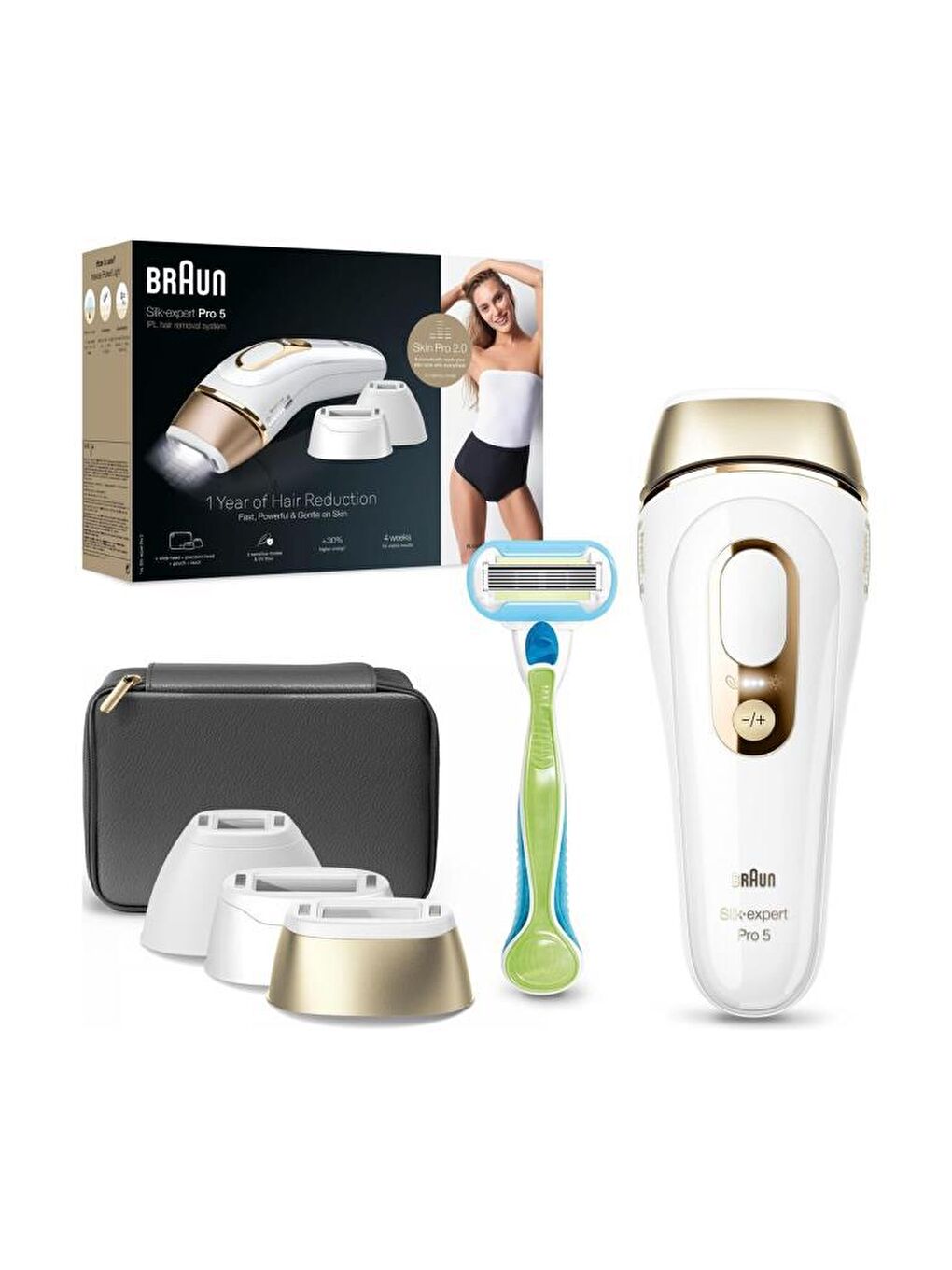 Braun Beyaz IPL Silk·expert Pro 5, Evde Tüy Alma, Çanta, Venus Tıraş Makinesi, 3 Başlık ile, PL5242