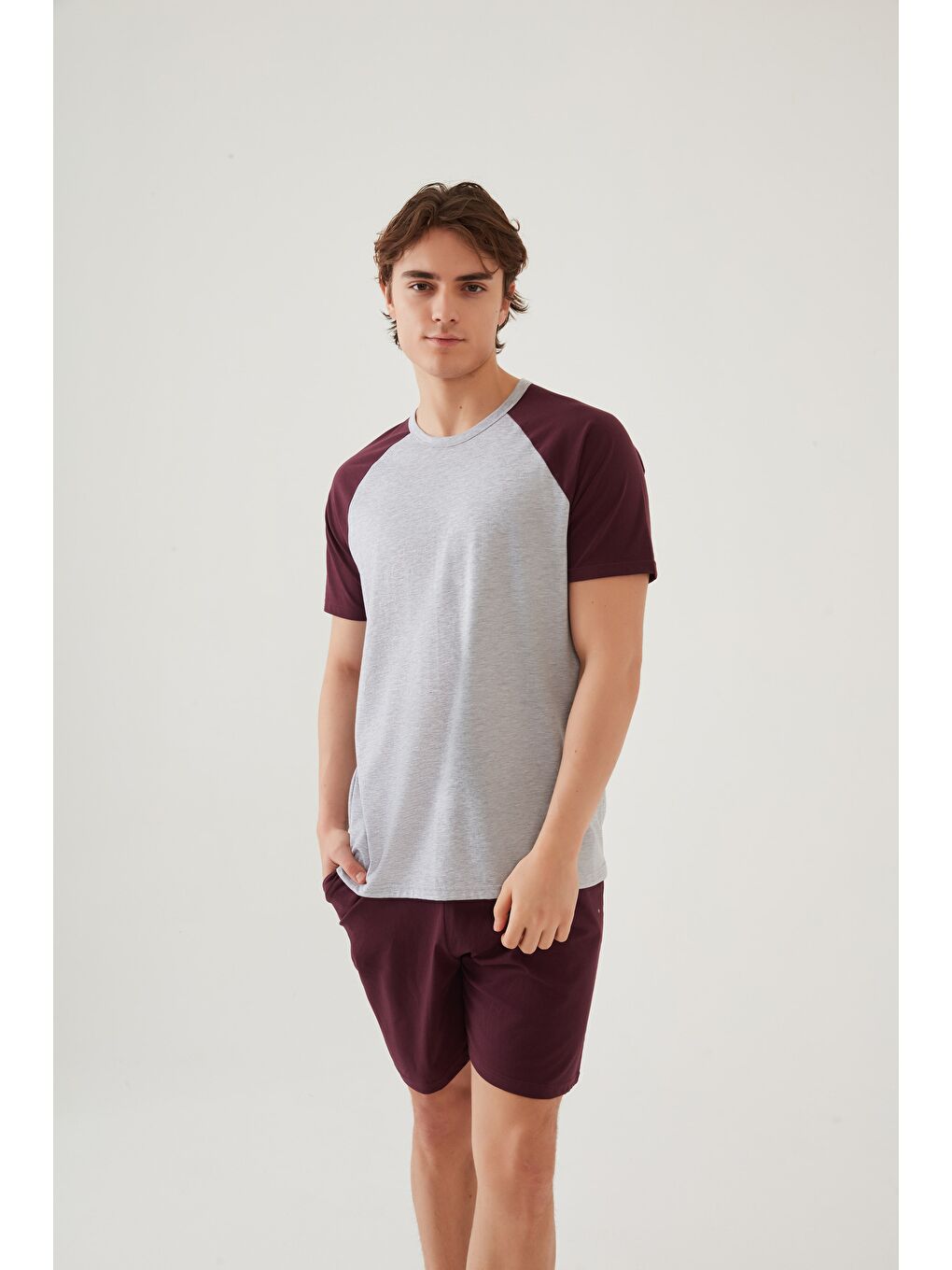 Haki Erkek Pamuklu Cep Detaylı Reglan %100 Pamuk Kol Pijama Takımı-2