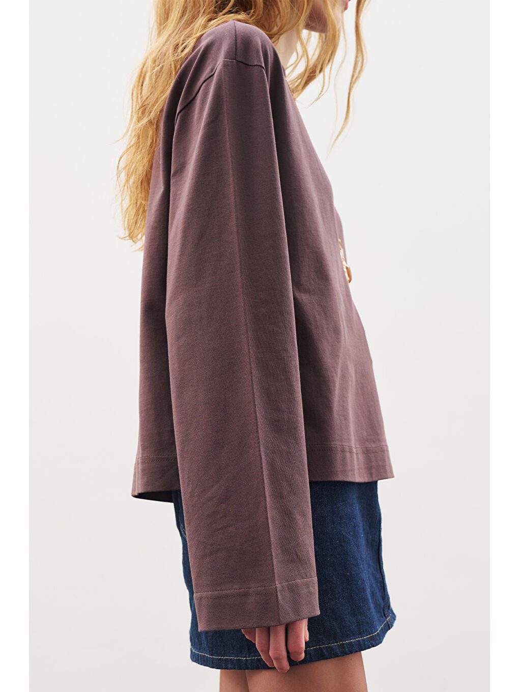 Kayık Yaka Uzun Kol Tshırt Kahverengi-5